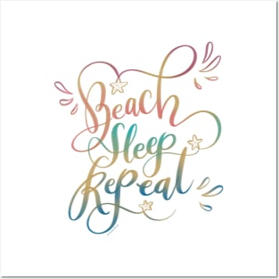 Beach Sleep Repeat Hand Lettered Posters and Art